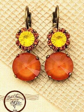 Orange & Yellow Bright As Sunshine Crystal In Brass Drop Earrings